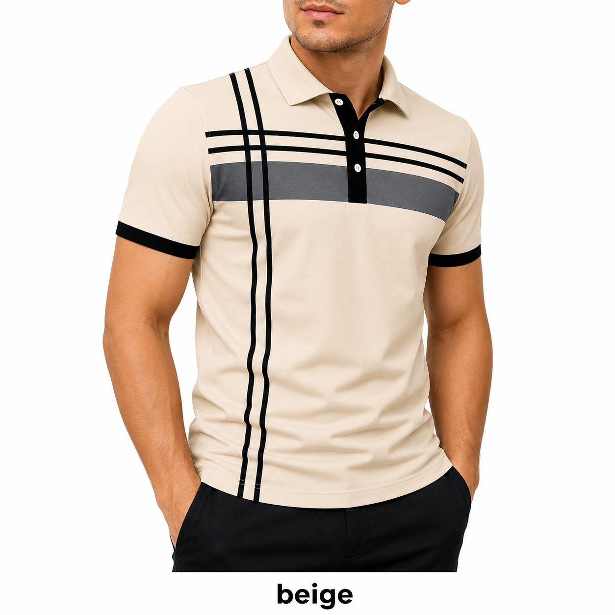 🎉Men's Striped Print Short Sleeve Polo Shirt, Regular Fit Trendy Casual Buttons Collared Top for Summer, Men's Clothes for Daily Wear, Printed Polo Shirts, Summer Polos🔥