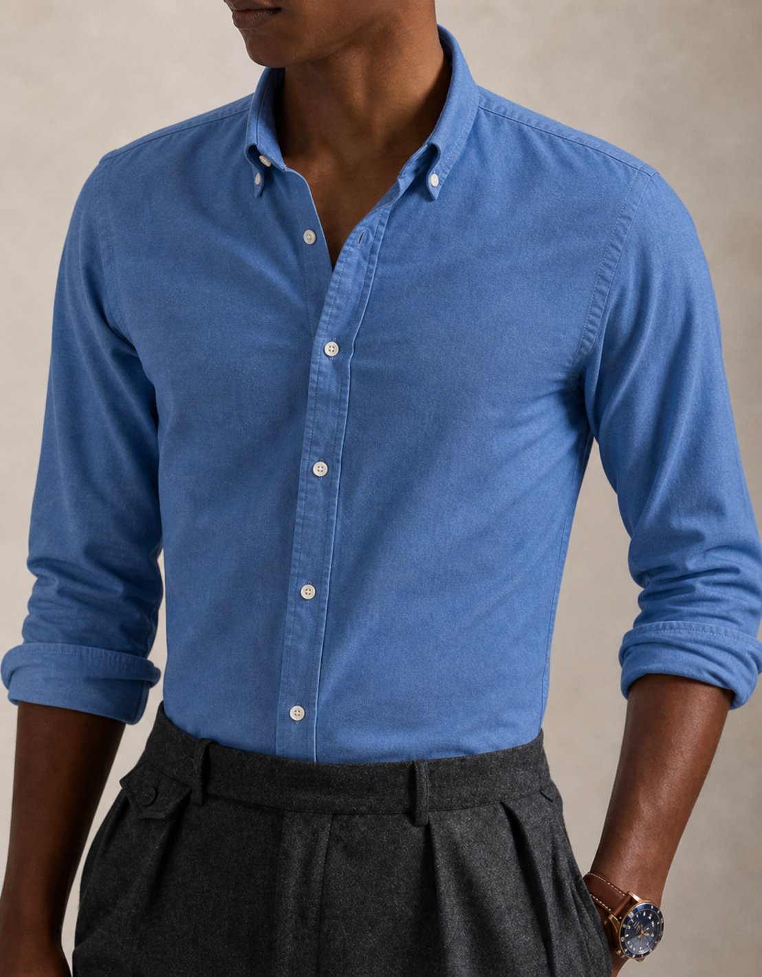 French Blue front view oxford shirt