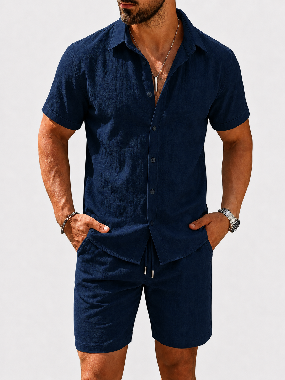 Coastal Navy front view of the matching set