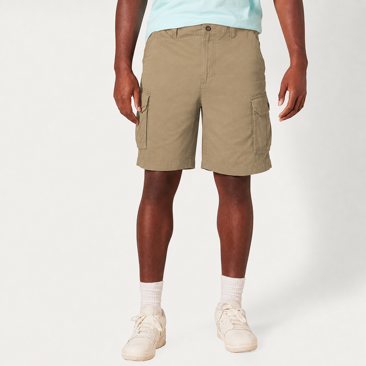 Stone Khaki front view men's cargo shorts