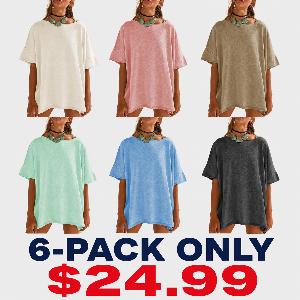 Women's Oversized T Shirts Casual Summer Crew Neck Loose Dropped Short Sleeve Side Slit Hem Blouse Tunic Tops Sweater Tee