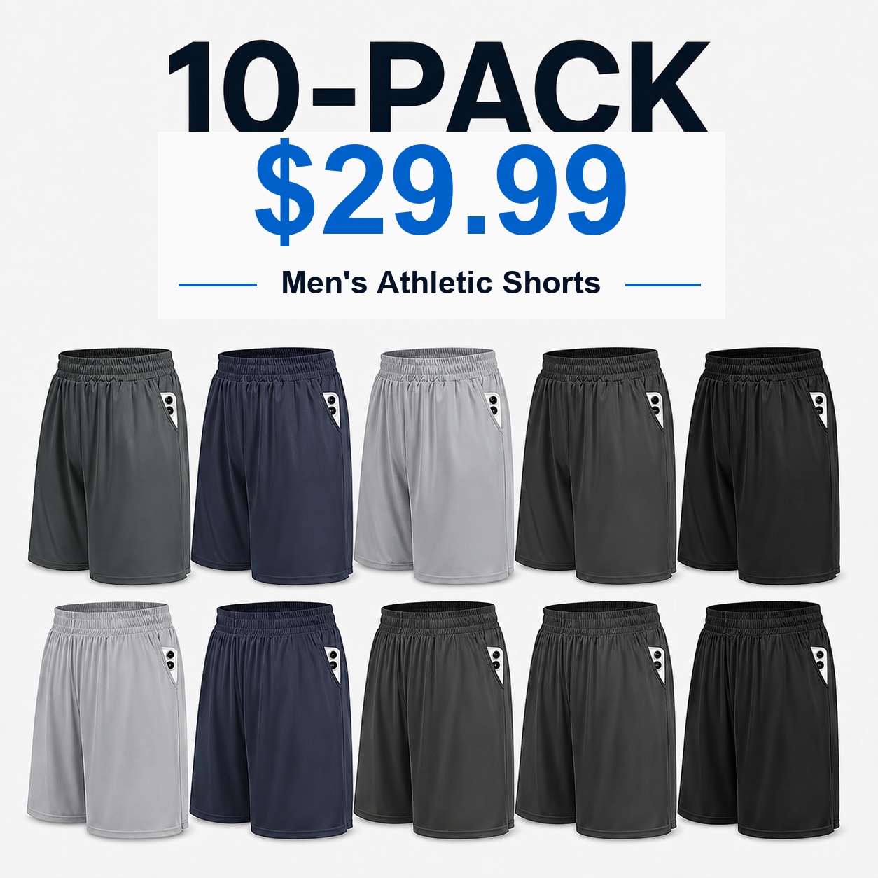 Men's Athletic Shorts Set - 10-Pack Full Set