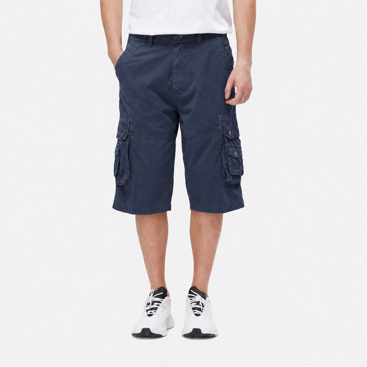 Harbor Navy front view of the washed twill cargo capri pants