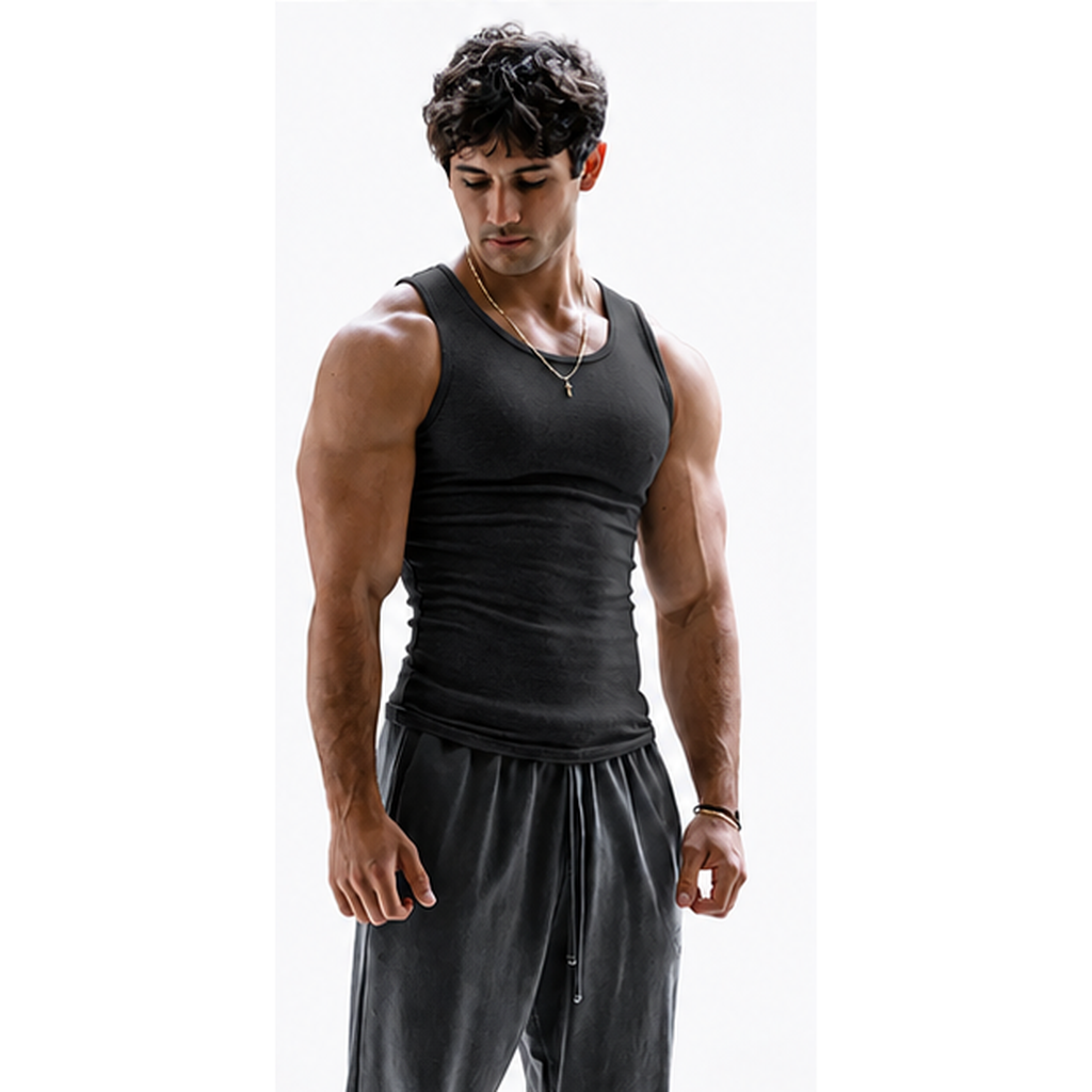 Jet Black men's fitted ribbed tank top
