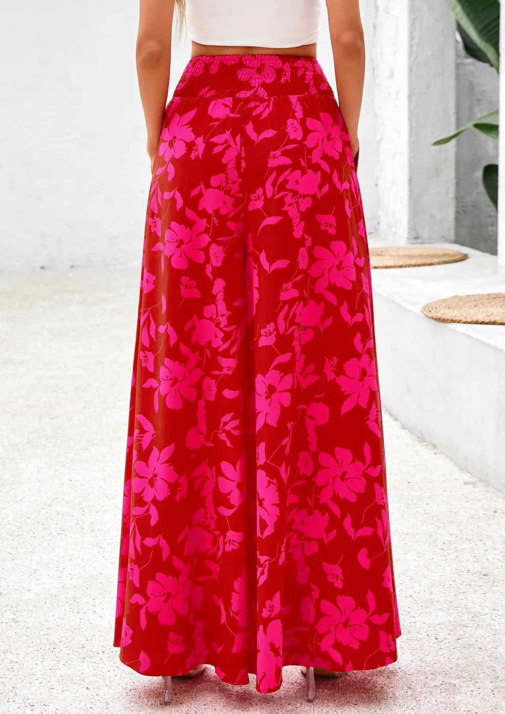 Casual Elastic High WaistedPockets Boho Beach Wide LegPalazzo Pants