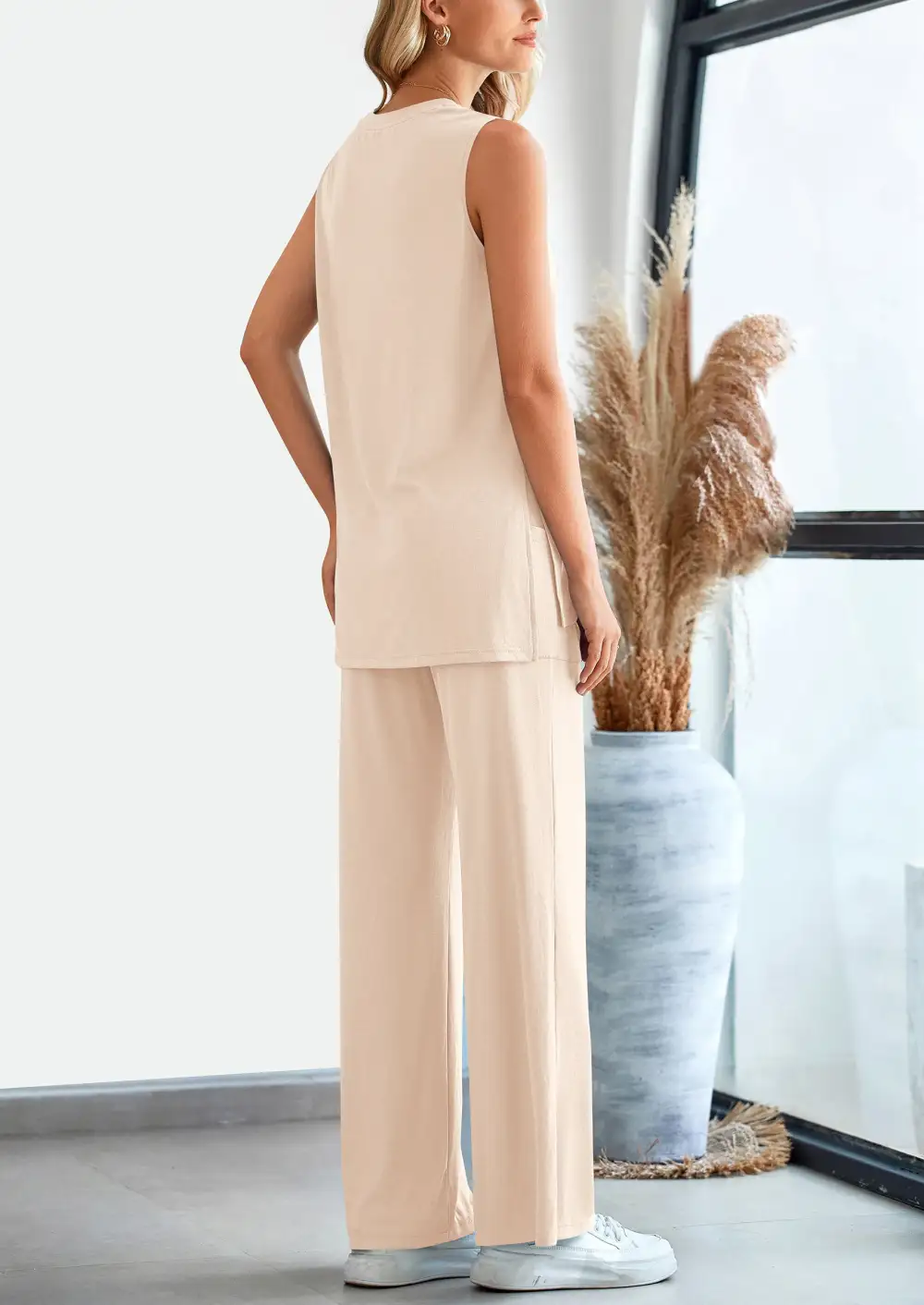 2 Piece Set LooseTank Top Wide Leg Pants CasualMatching Outfits Tracksuit