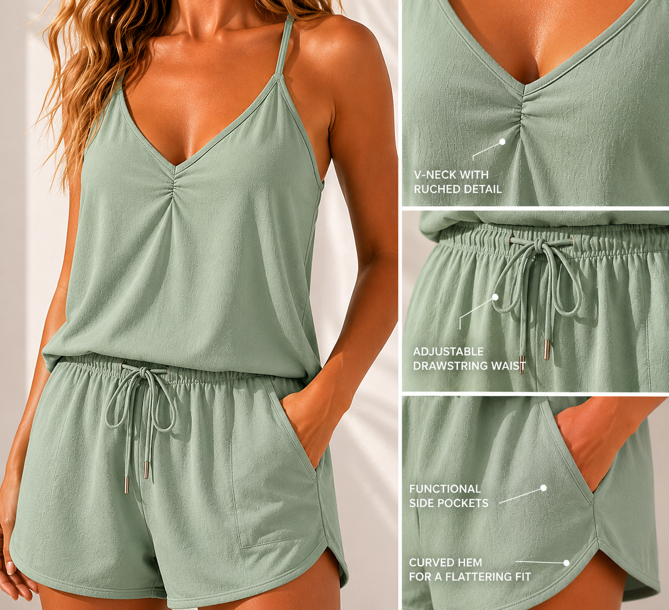 Limited Deal 8-Pack Women's Textured Modal Blend V-Neck Racerback Lounge Rompers