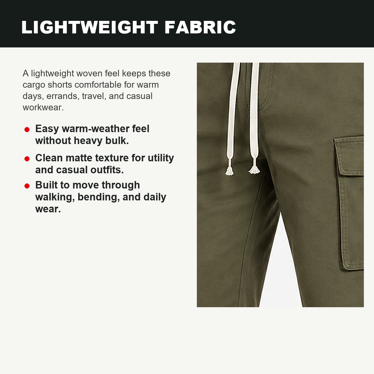 Pack & Save Men's Lightweight Drawstring Cargo Shorts, Elastic Waist Utility Summer Shorts with Multi-Pocket Storage