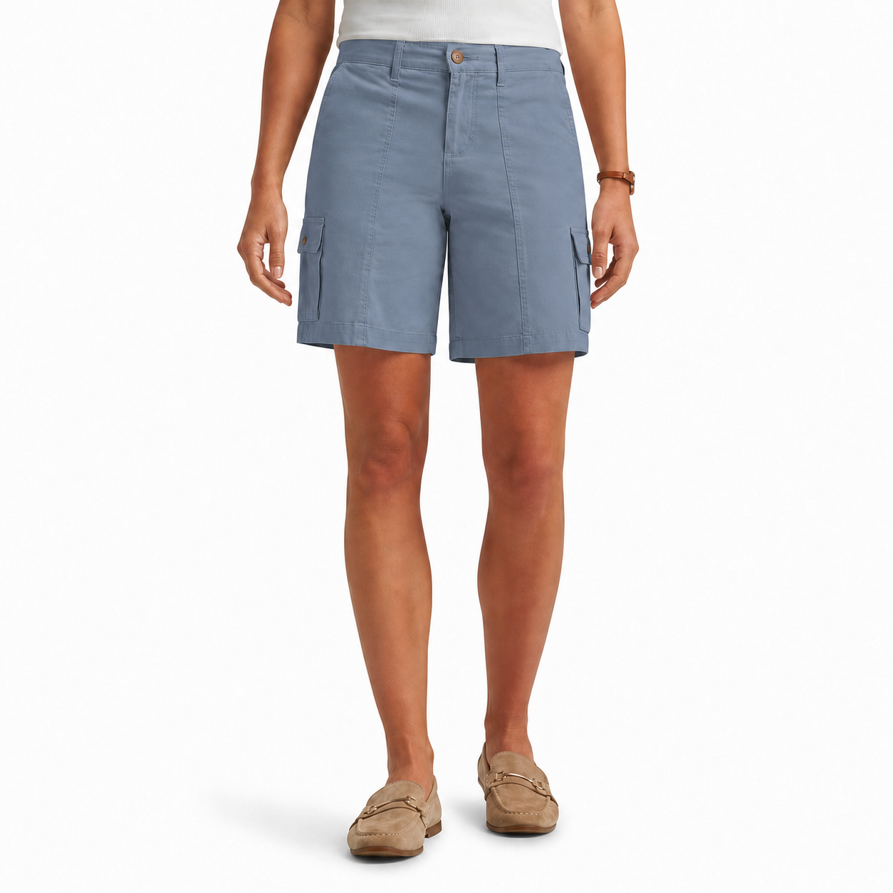 Soft Denim Blue women's relaxed cargo shorts