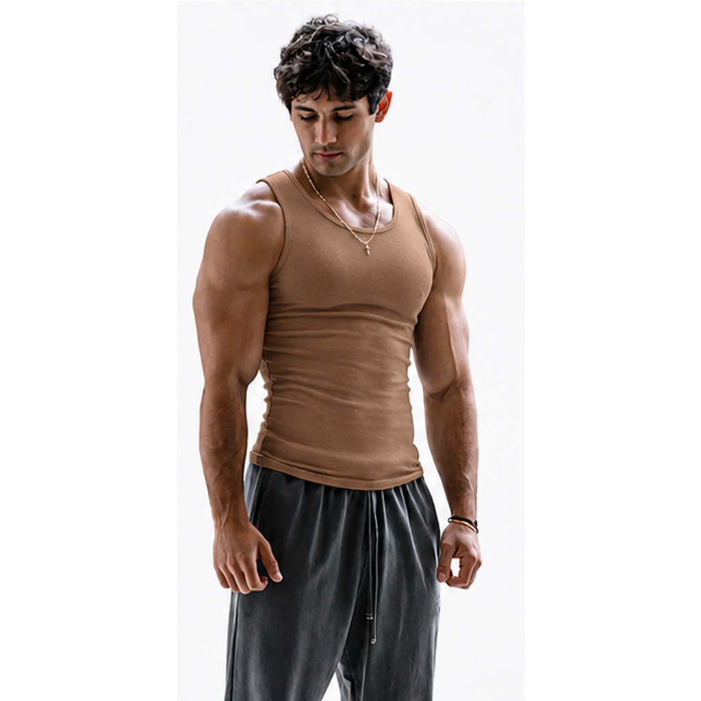 Cocoa Brown men's fitted ribbed tank top