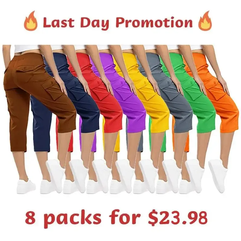 🔥Last day promotion🔥Womens Cargo Capris Lightweight Hiking Pants Shorts Cropped Cotton