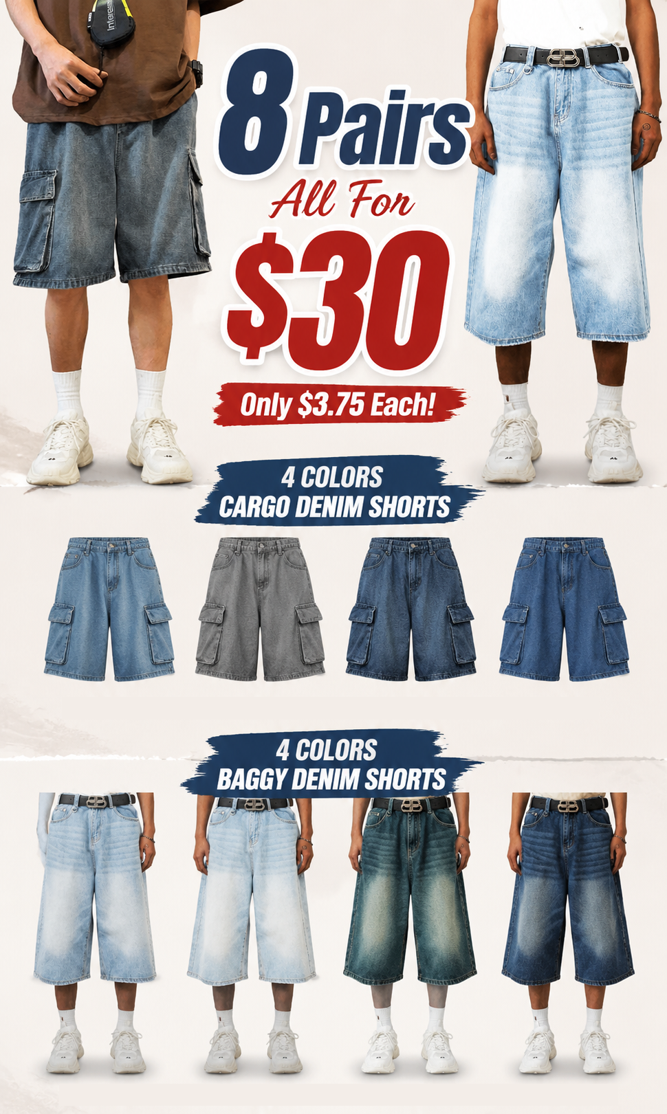 EMMIOL Baggy Jean Shorts Men, Y2k Jorts Cargo Ripped Elastic Waist, Mens Denim Shorts Comfy Casual Streetwear Summer