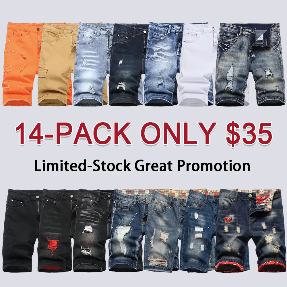 Men's Ripped Denim Shorts, Stretch, Distressed Street Style
