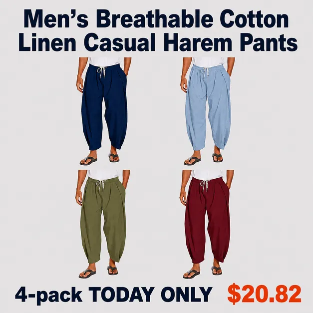 Men's Breathable Cotton Linen Casual Harem Pants
