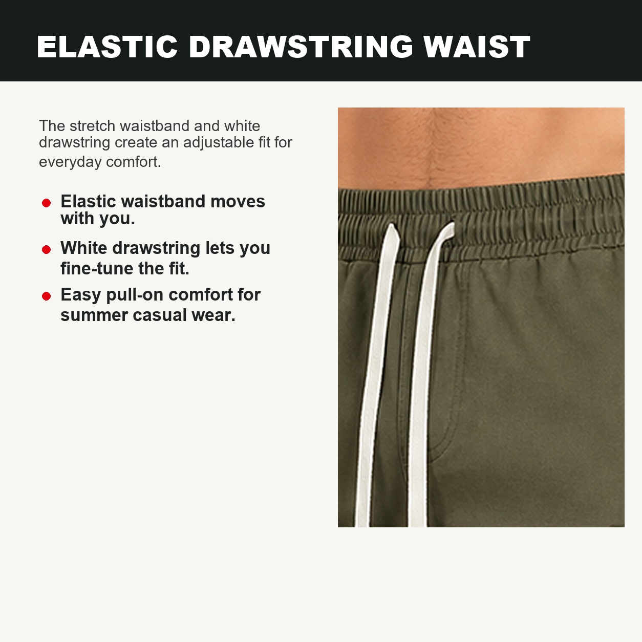 Pack & Save Men's Lightweight Drawstring Cargo Shorts, Elastic Waist Utility Summer Shorts with Multi-Pocket Storage