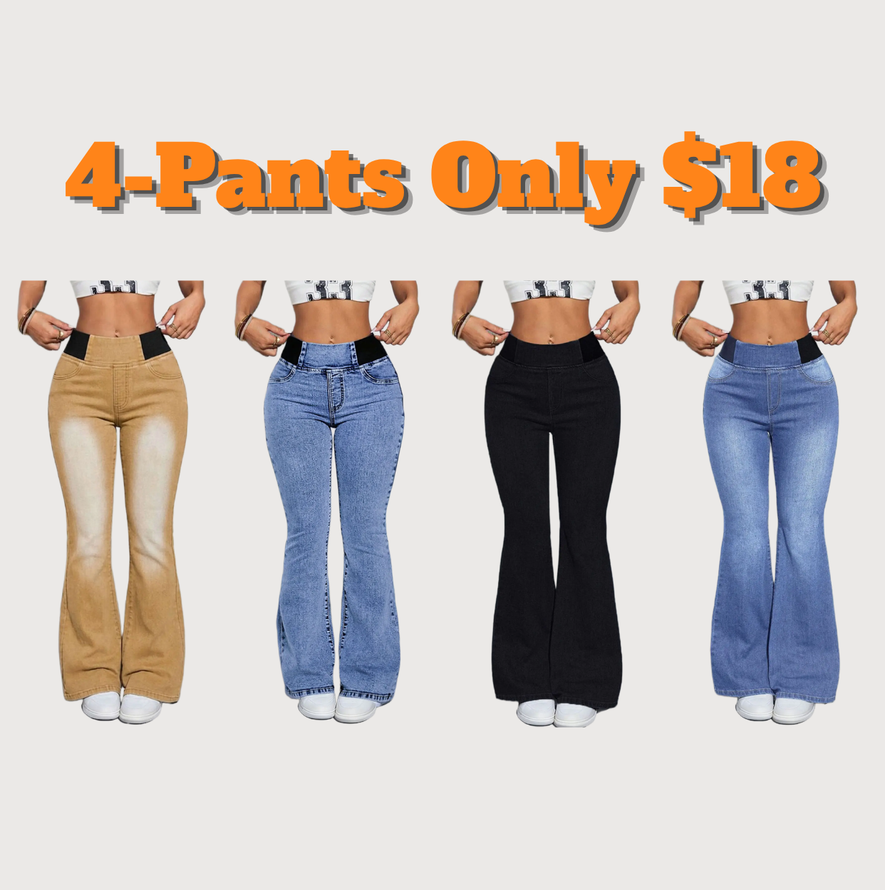 Women's Mid-High Waist Elastic Waist Flared Jeans