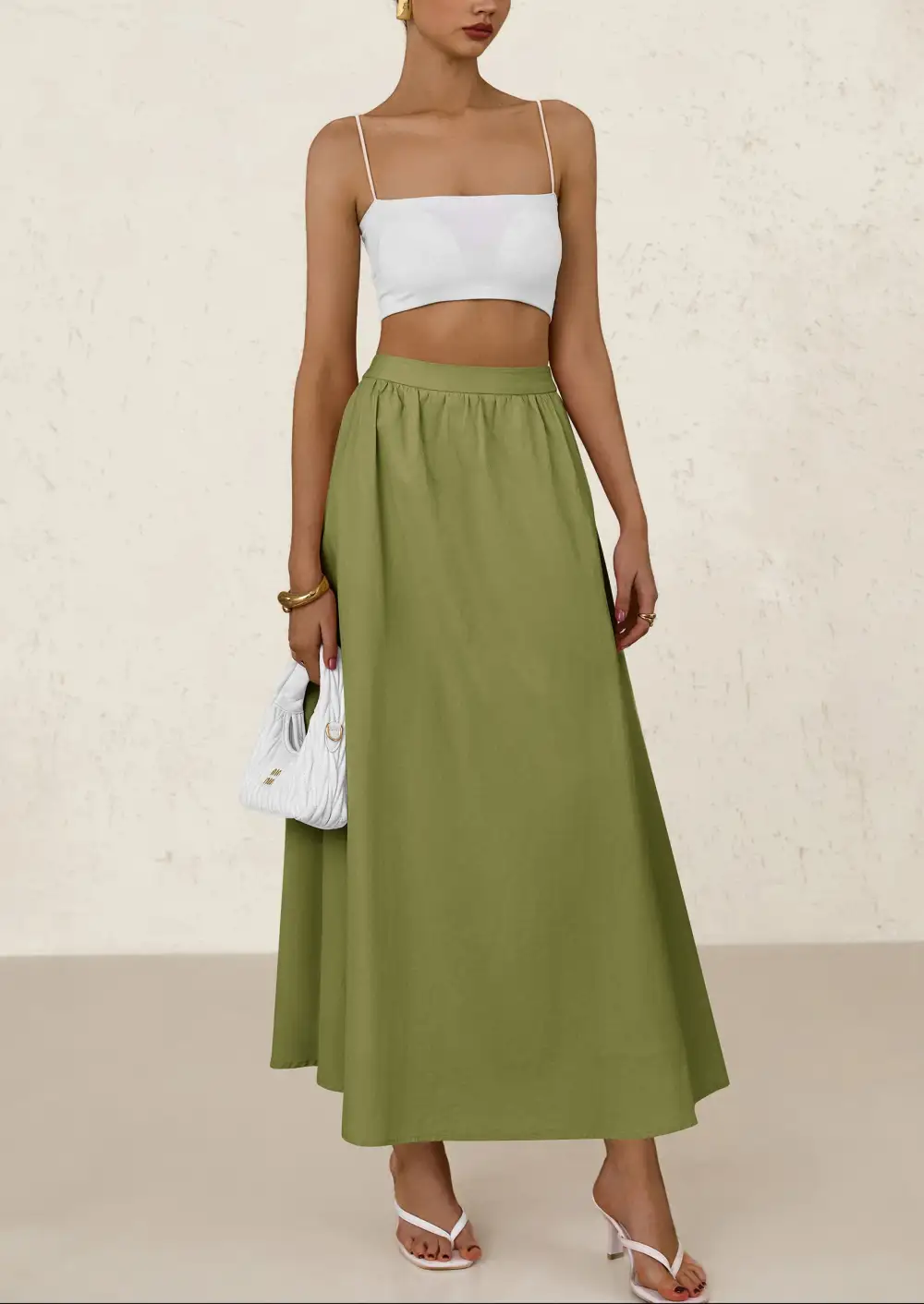 Women's MaxiSkirts Summer Trendy Ruffle HighWaisted Casual Long Flowy Skirtwith Pockets