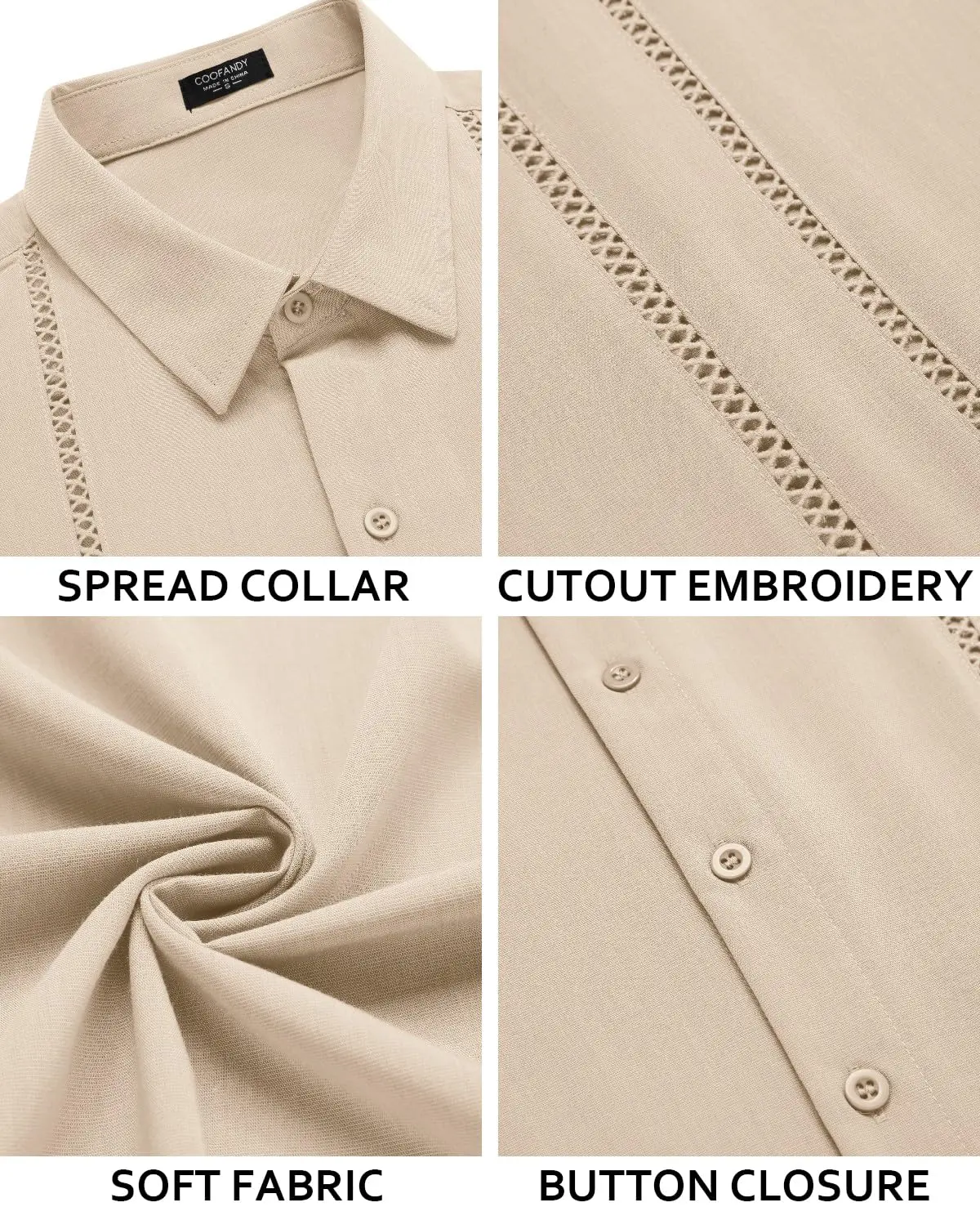 COOFANDY Men's Cuban Guayabera Shirt - Summer Linen Top
