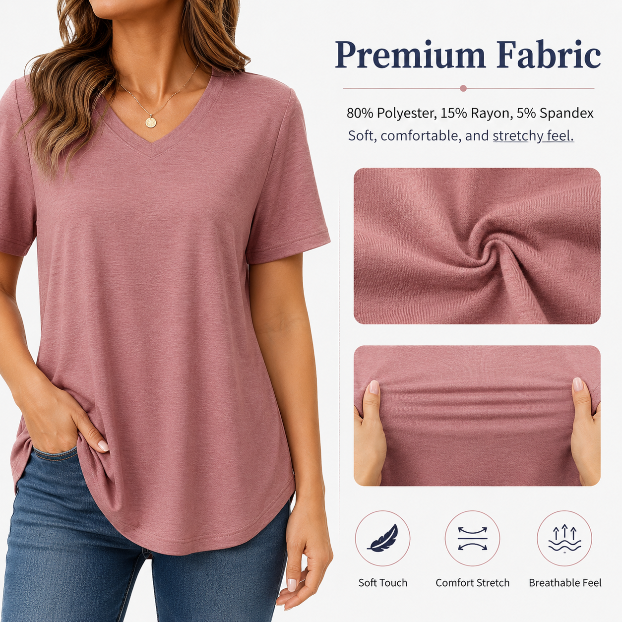 4 Pack V Neck T Shirts for Women Basic Tees Casual Short Sleeve Shirts Loose Fit Plus Size Tops Plain Summer Clothes
