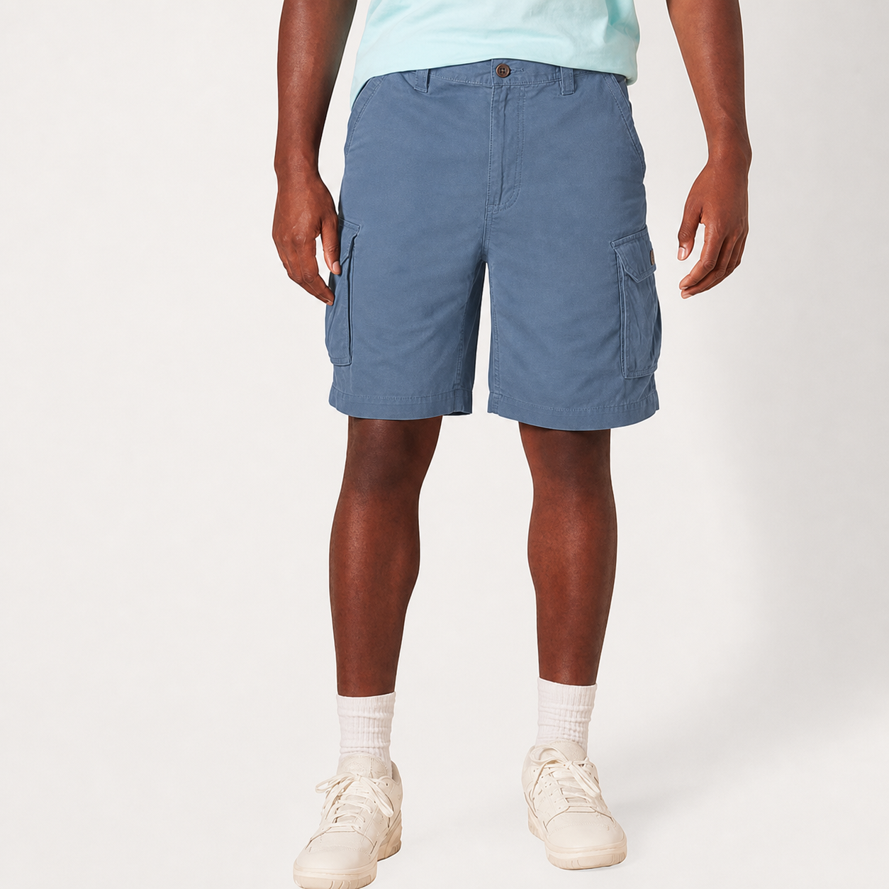 Dusty Blue front view men's cargo shorts