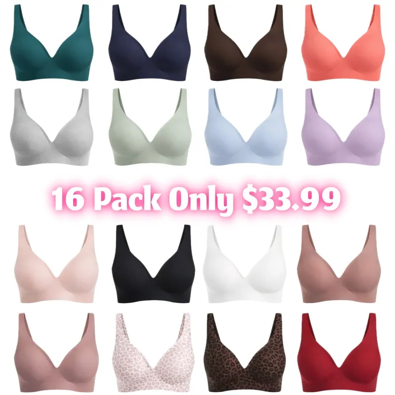⏰ TODAY ONLY - Jelly Wireless Womens Comfortable Wireless Bras Push Up Bralettes Seamless Tshirts Bras Deep V Everyday Bras