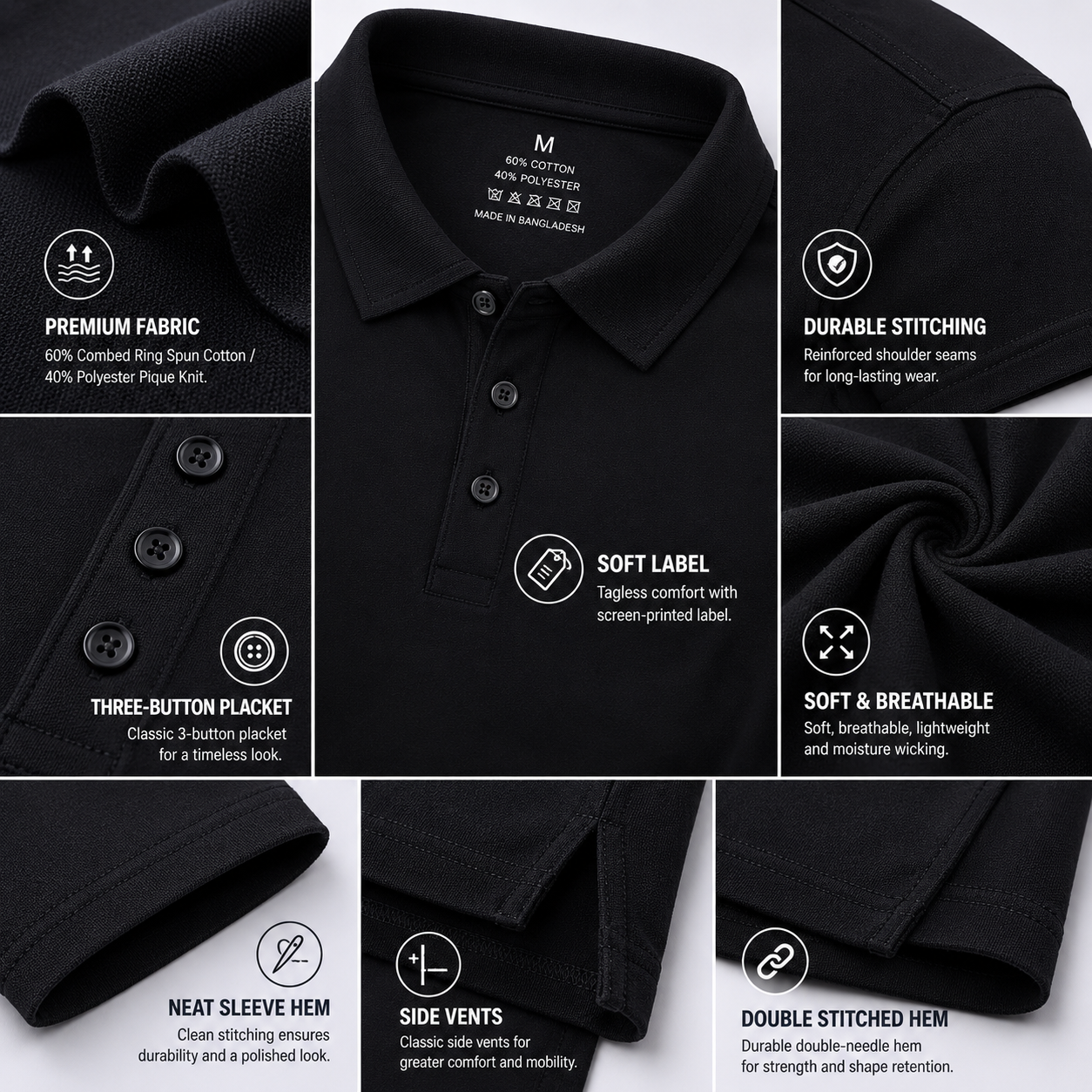 Polo collar and placket detail