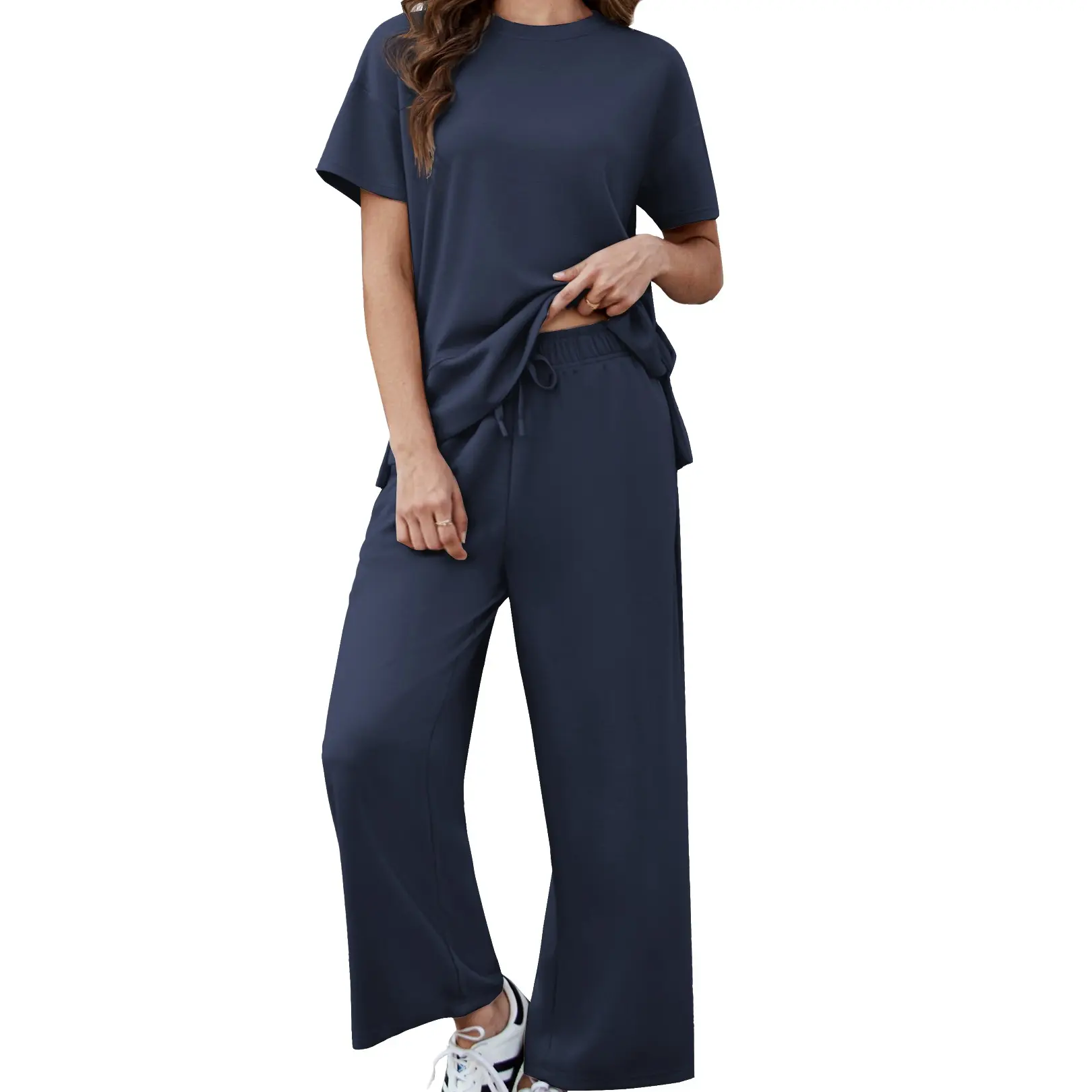 2 Piece Sets for Women Soft Short Sleeve Matching Lounge Set Wide Leg Pants Tracksuit Travel Summe Travel Kitr Outfits 2026 SwimWeek summerwins