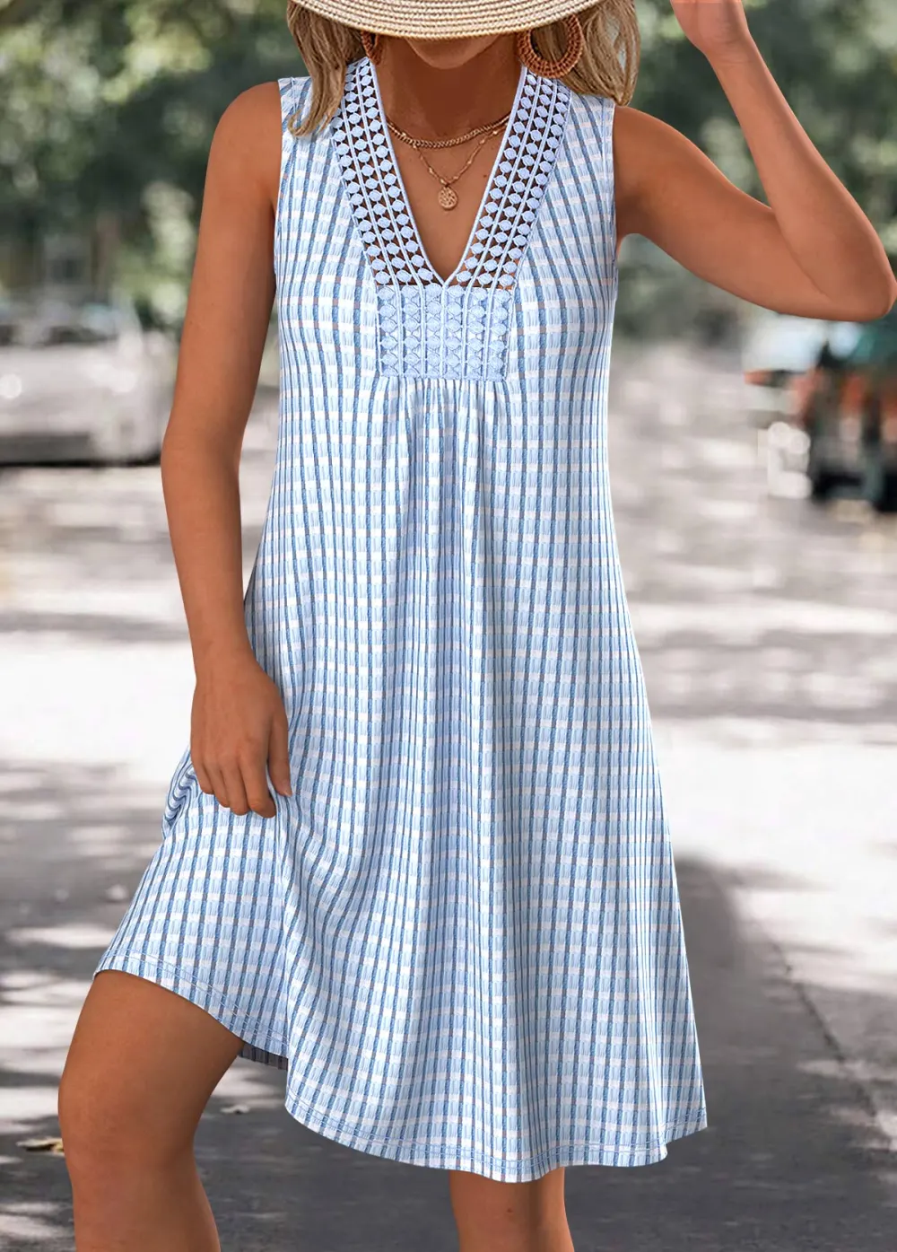 White A Line Sleeveless V Neck Dress