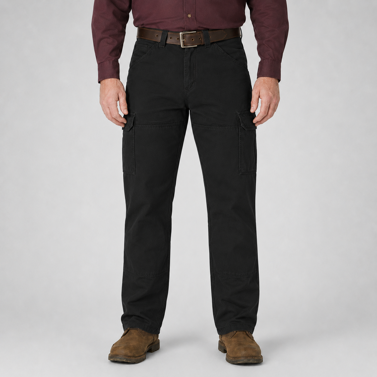 Black relaxed-fit cargo utility pants front view