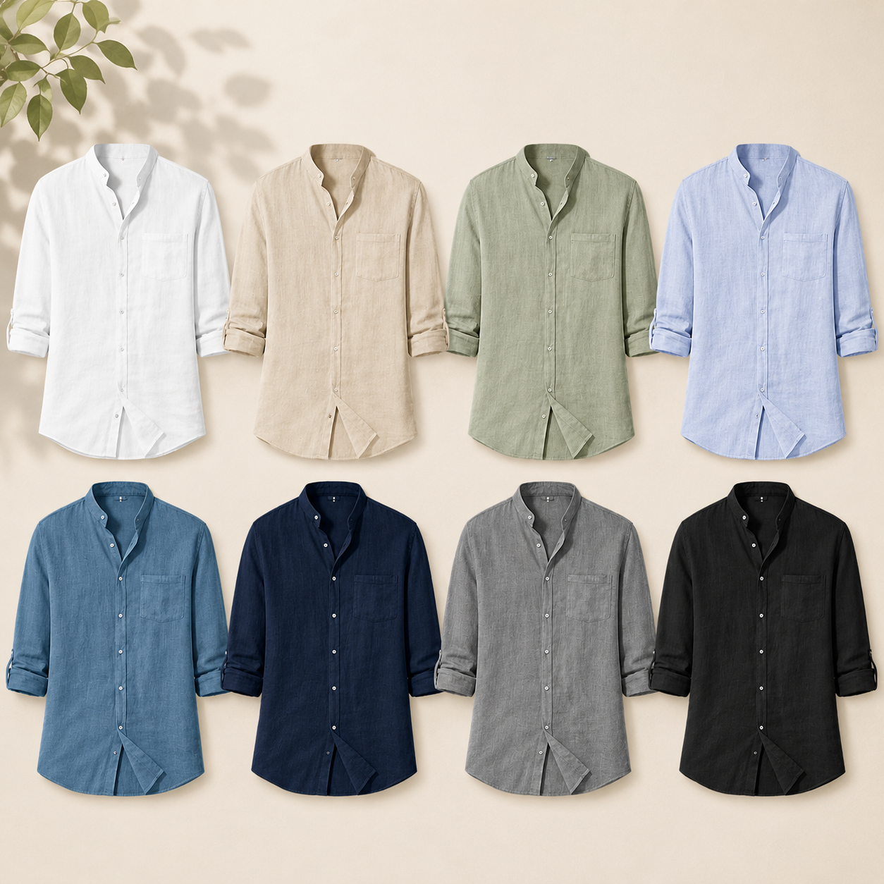 Men's Lightweight Woven Mandarin Collar Shirt Pack