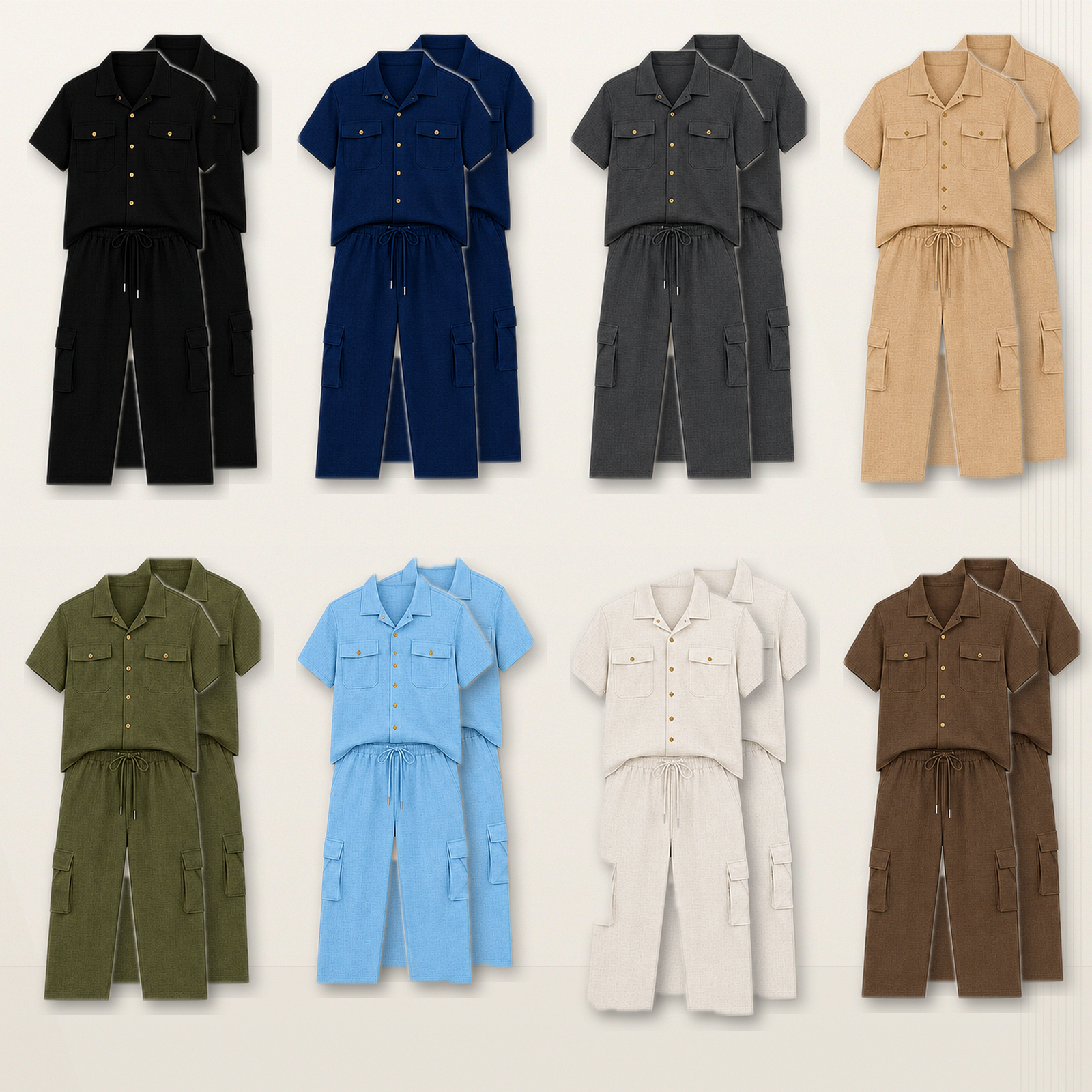 Men's Textured Short Sleeve Shirt and Cargo Jogger Pants Set