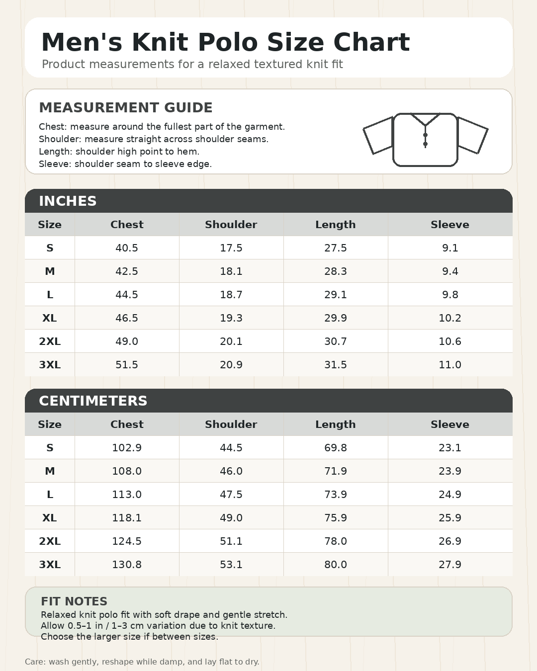Men's knit polo fit guide