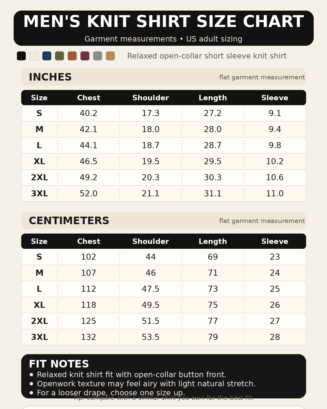 Men's knit shirt fit guide