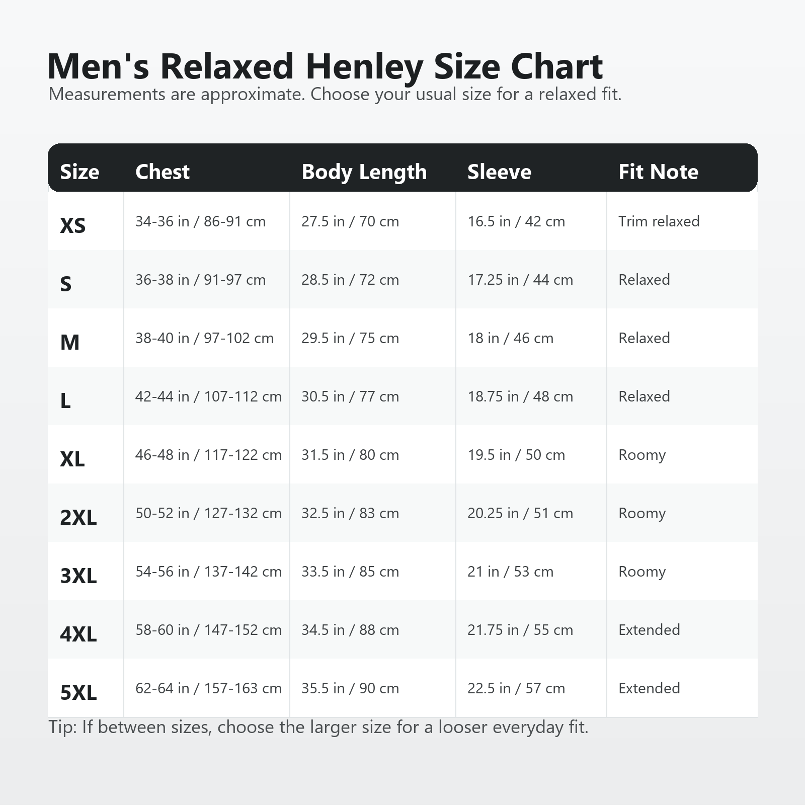 Size chart