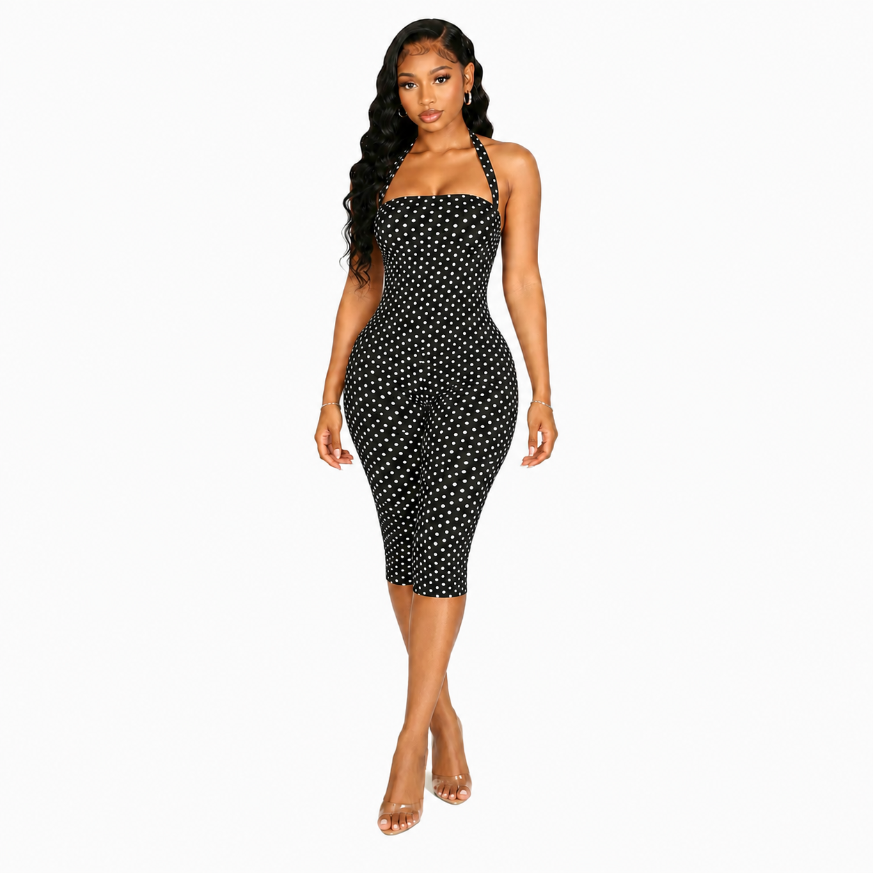Jumpsuits for Women Sexy Backless Polka Dot Halter Jumpsuit Bodycon Capri Jumpsuit Party Club Outfits