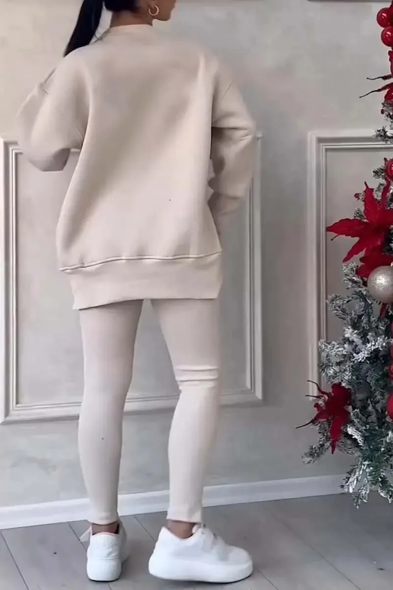 ⏰Winter Clearance Sale - 80% Off 🔥Women's Casual Solid Color Round Neck Long Sleeve Slit Hem Sweatshirt Leggings Set