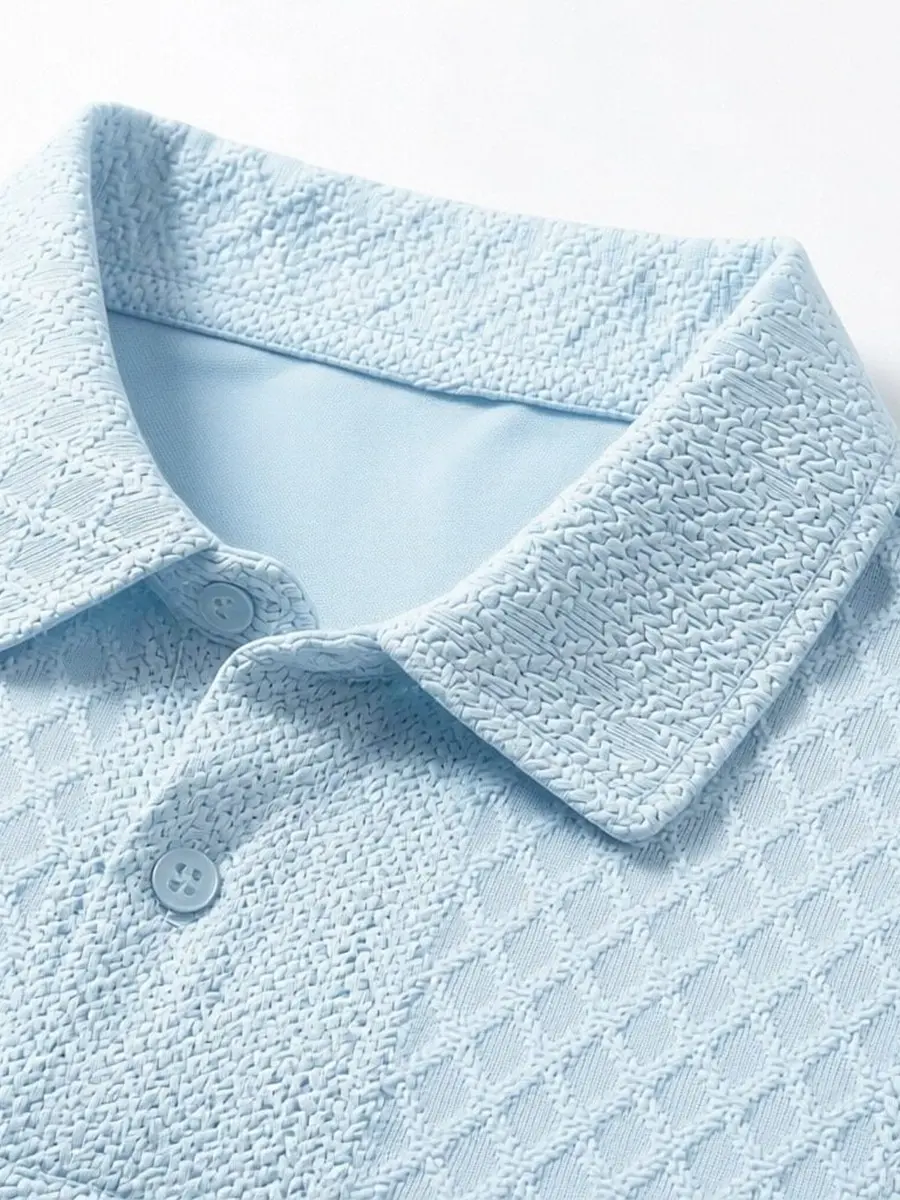 Men's summer casual texture fabric solid color polo shirt T-shirt shorts 2-piece set, loose fit suitable for casual sports, breathable and cool, essential summer outfit, comfortable and versatile  Menswear Plain