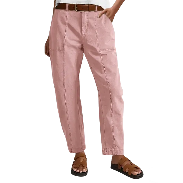 Solid Mid-Rise Baby Barrel Pants, High Stretch, Deep Pockets