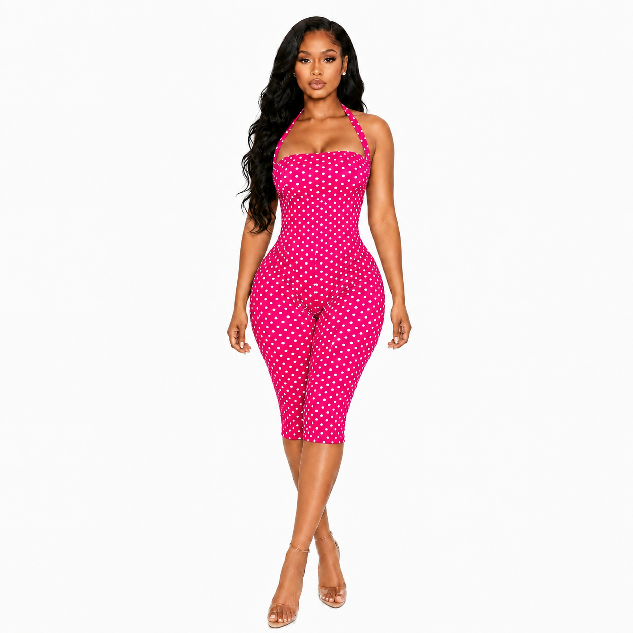 Jumpsuits for Women Sexy Backless Polka Dot Halter Jumpsuit Bodycon Capri Jumpsuit Party Club Outfits