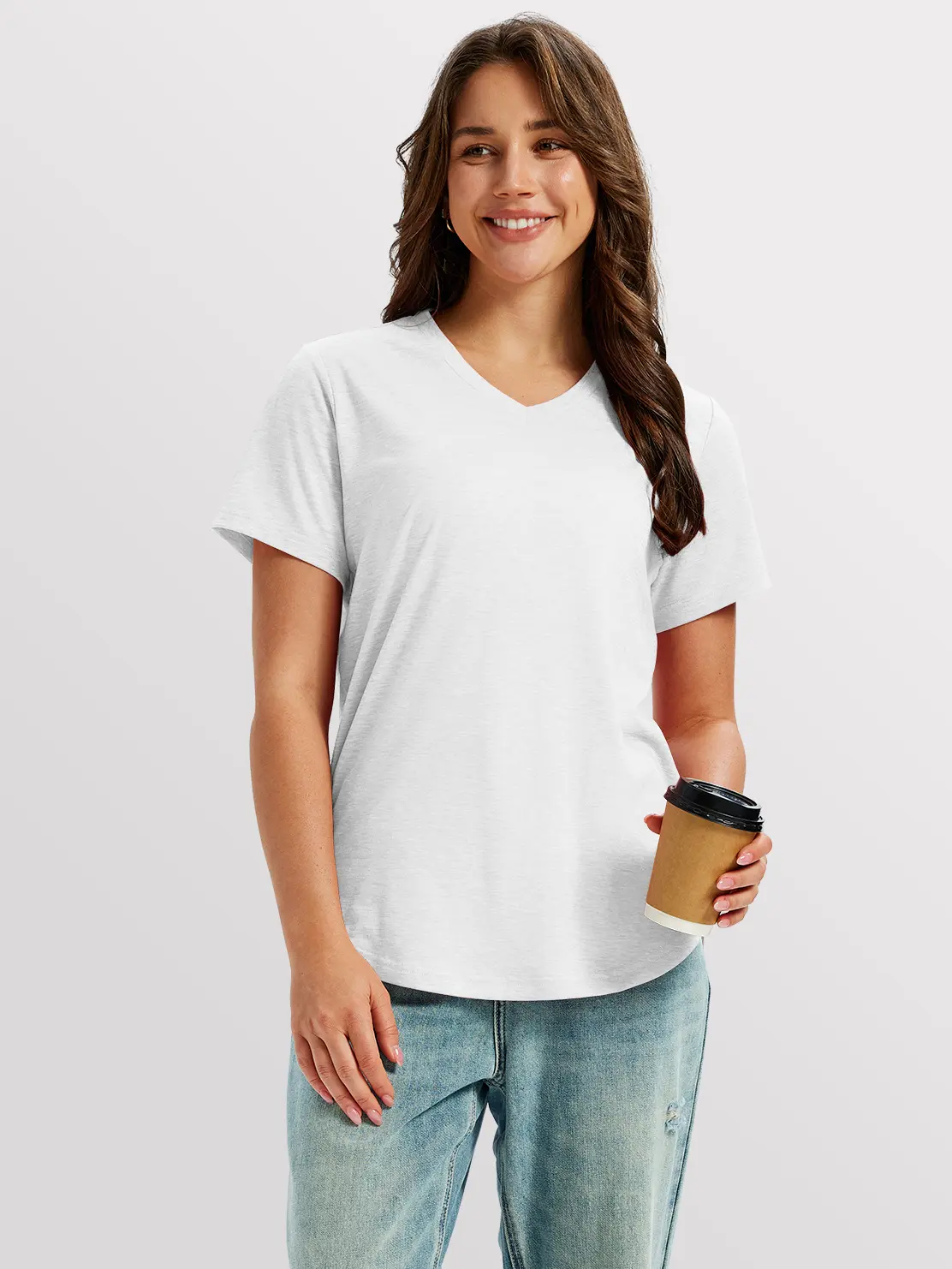 4-Pack V Neck T Shirts for Women Short Sleeve Shirts Basic Casual Tees Loose Fit Plus Size Tops Plain Summer Clothes Minimalist