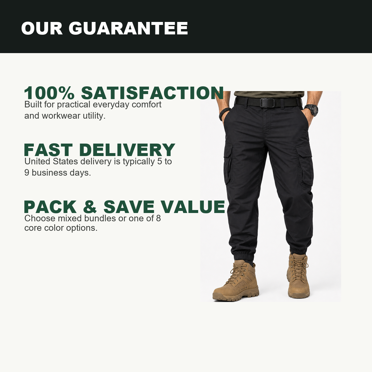Pack & Save Men's Lightweight Tactical Cargo Jogger Pants, Elastic Cuff Utility Work Pants with Multi-Pocket Storage
