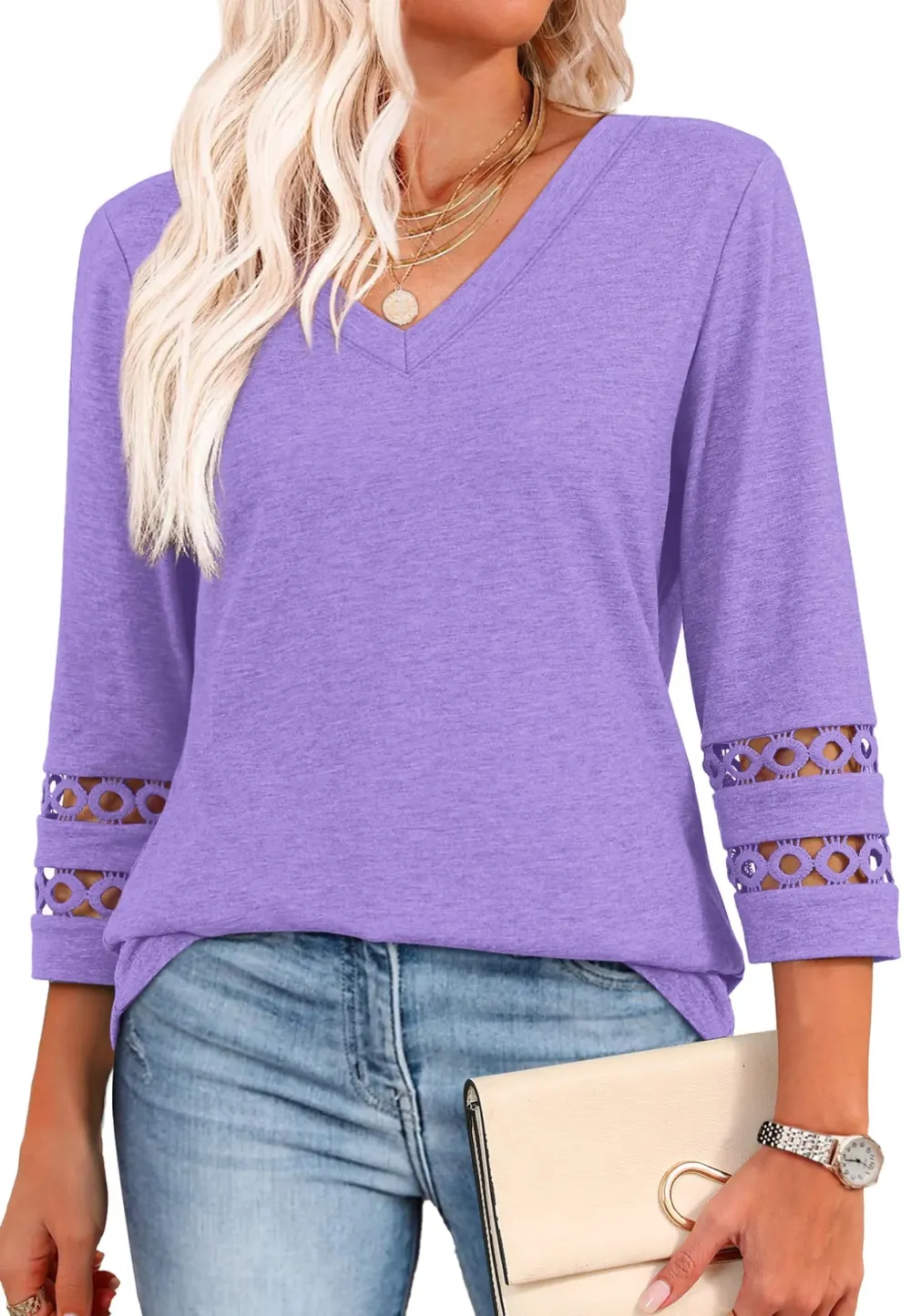 2026 Women's Trendy V-Neck T-Shirt with 3/4 Sleeves - Stylish & Comfortable Top