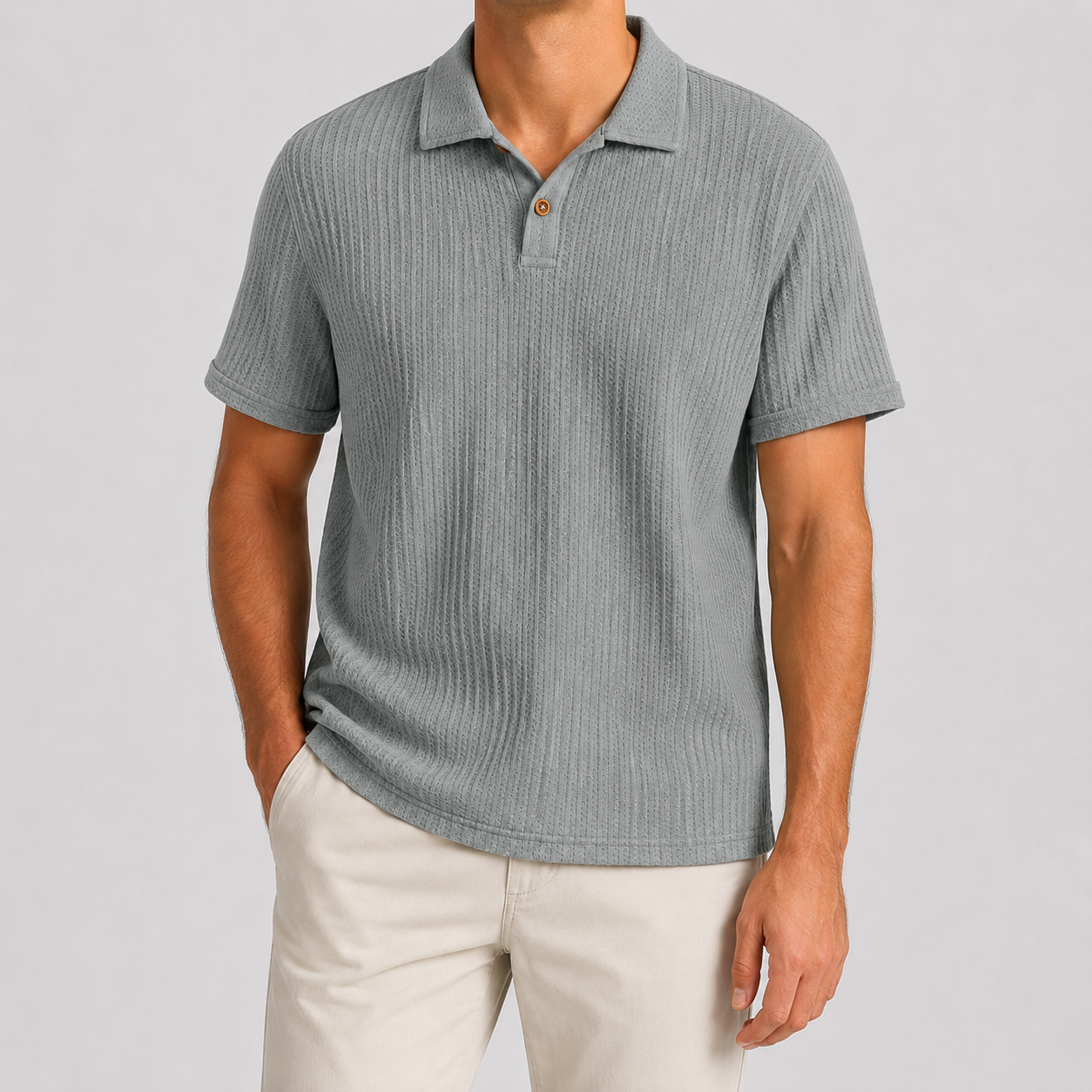 Warm Oat Beige polo shirt model image