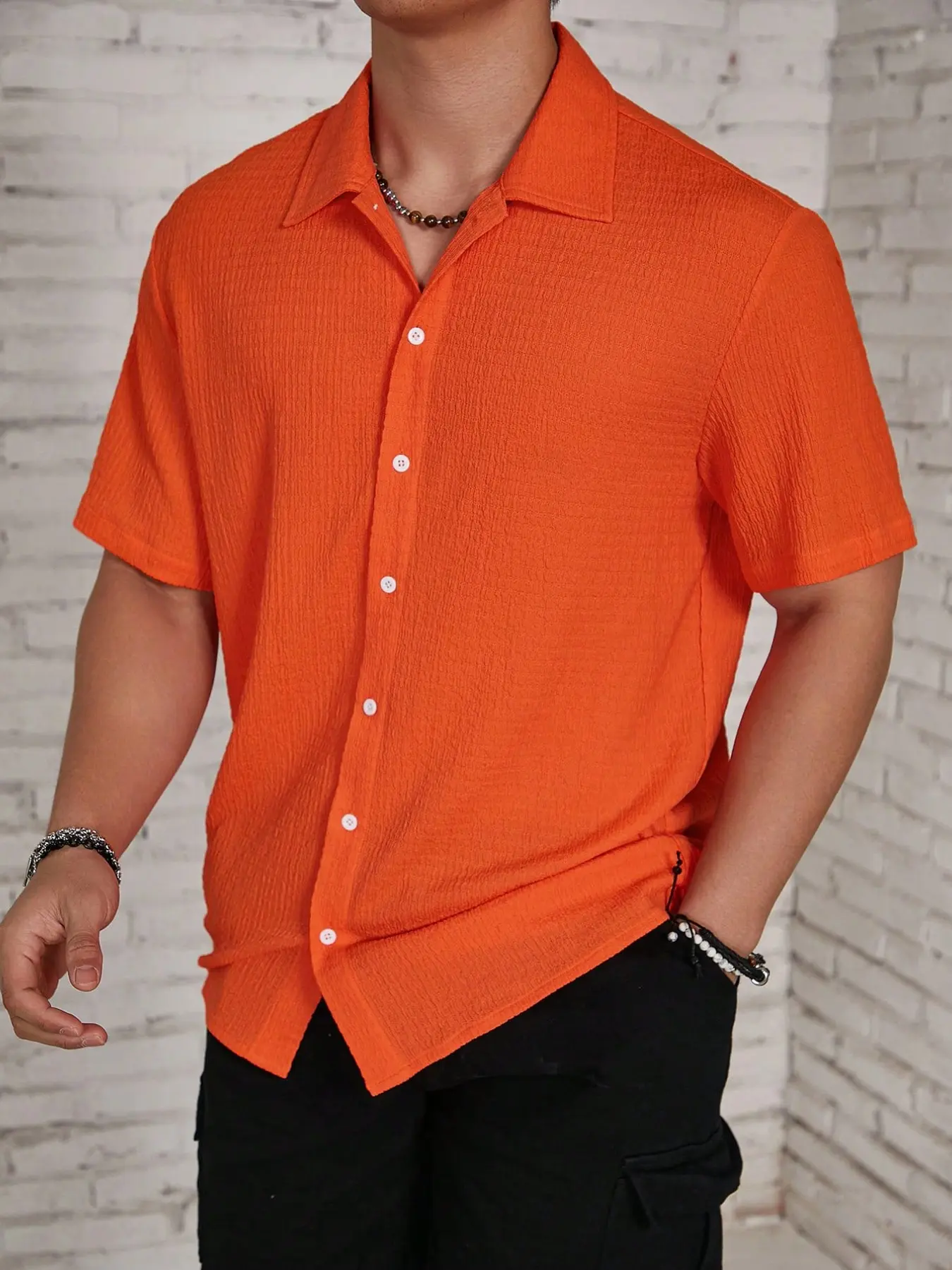 Men's Casual Textured Button Down Shirt - Summer Fit