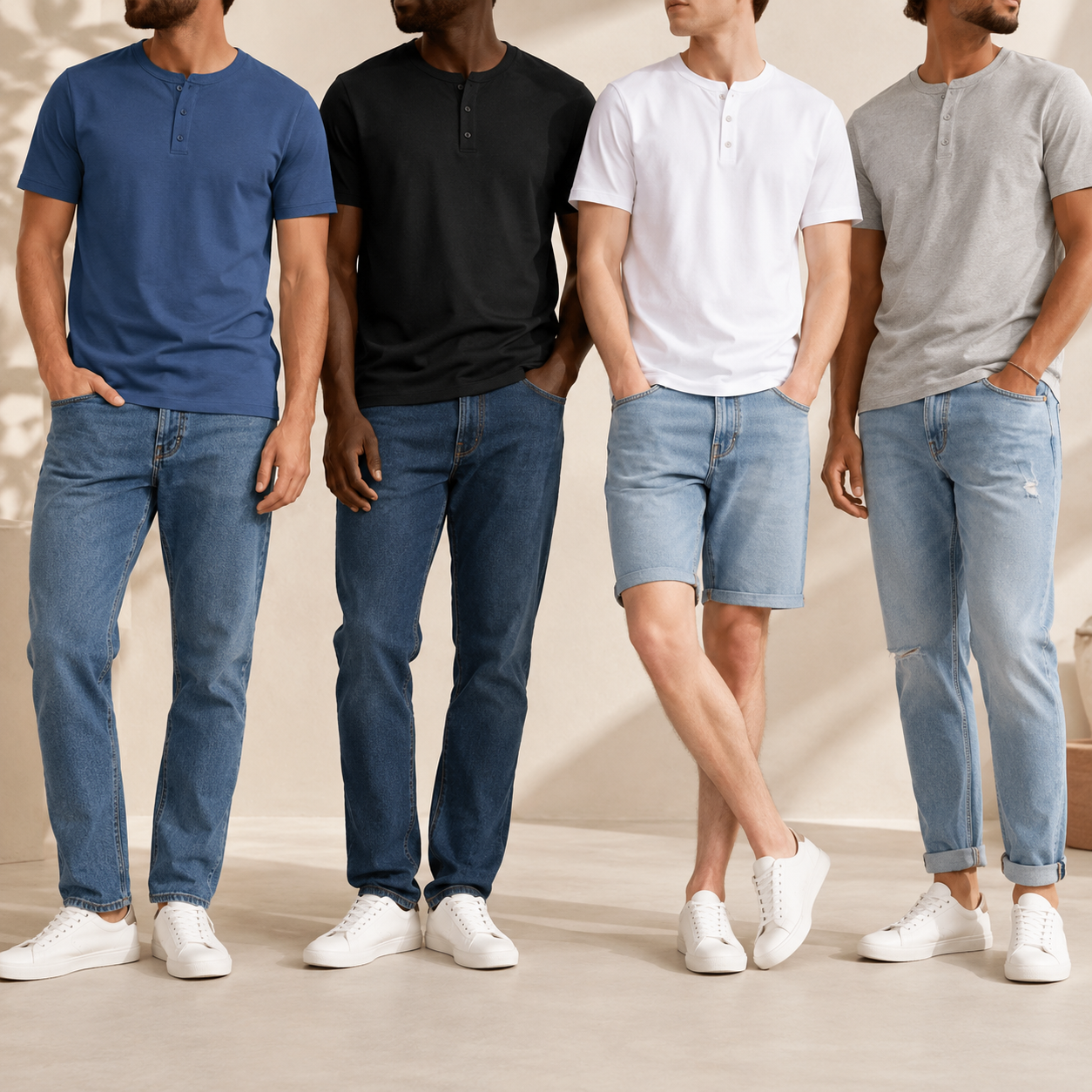 Men's henley T-shirt group styling