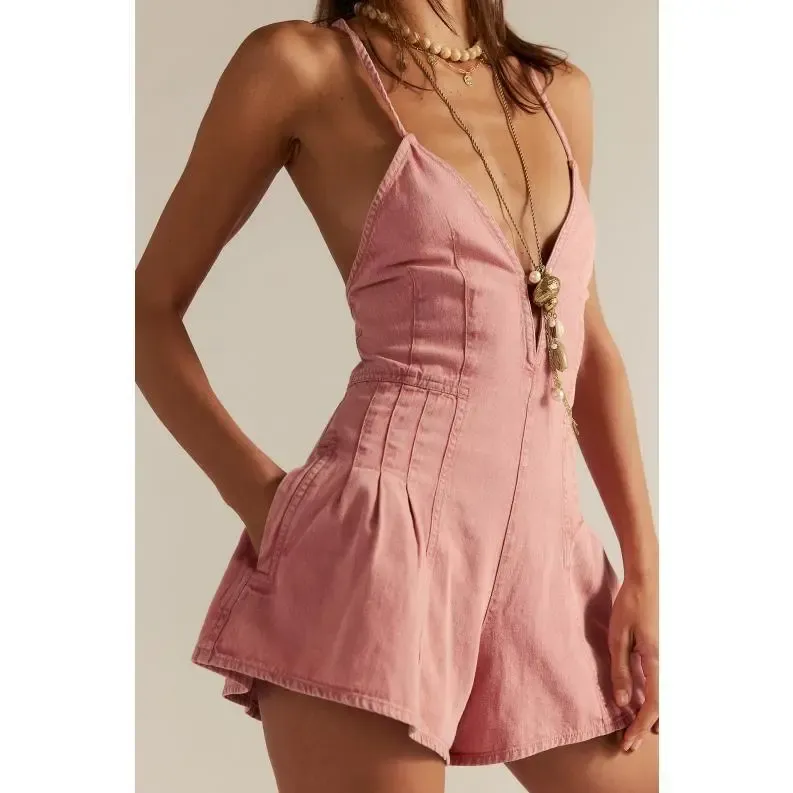 Women's Sleeveless Deep V Neck Shorts