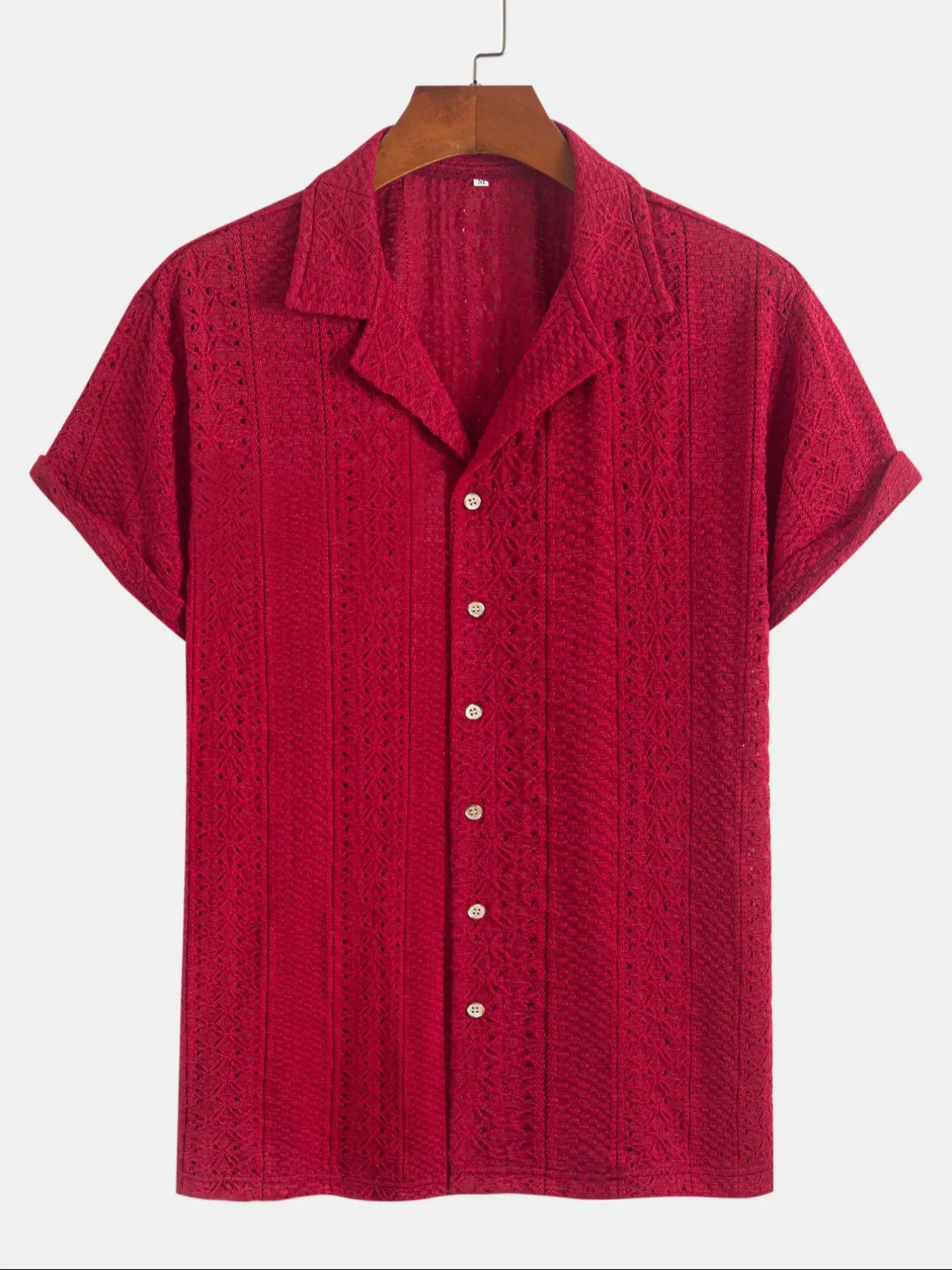 Men's Geometric Jacquard Short Sleeve Casual Shirt, Loose Breathable Relaxed Fit Casual Comfy Breathable Top for Summer