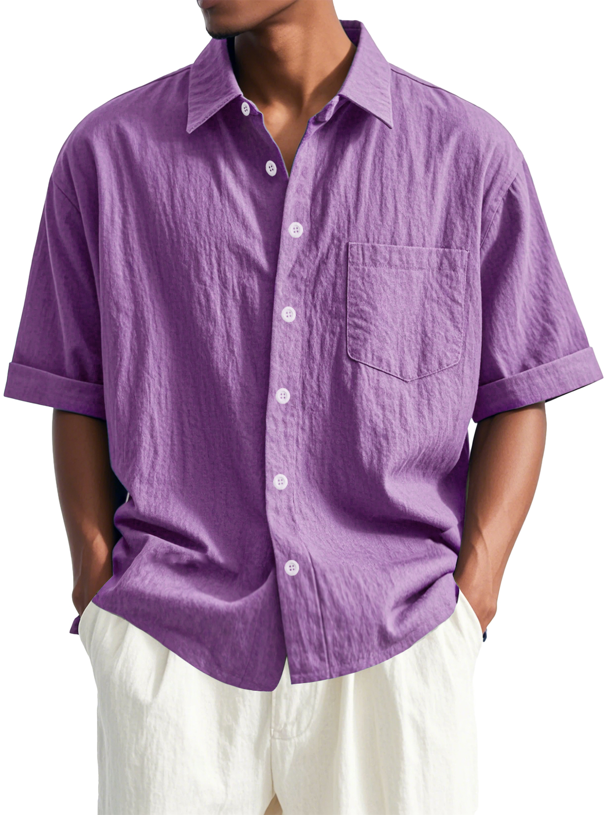 👉 Extra Savings on 2+ Packs Men's Fashion Casual Pleated Fabric Short Sleeve Lapel Pocket Shirt