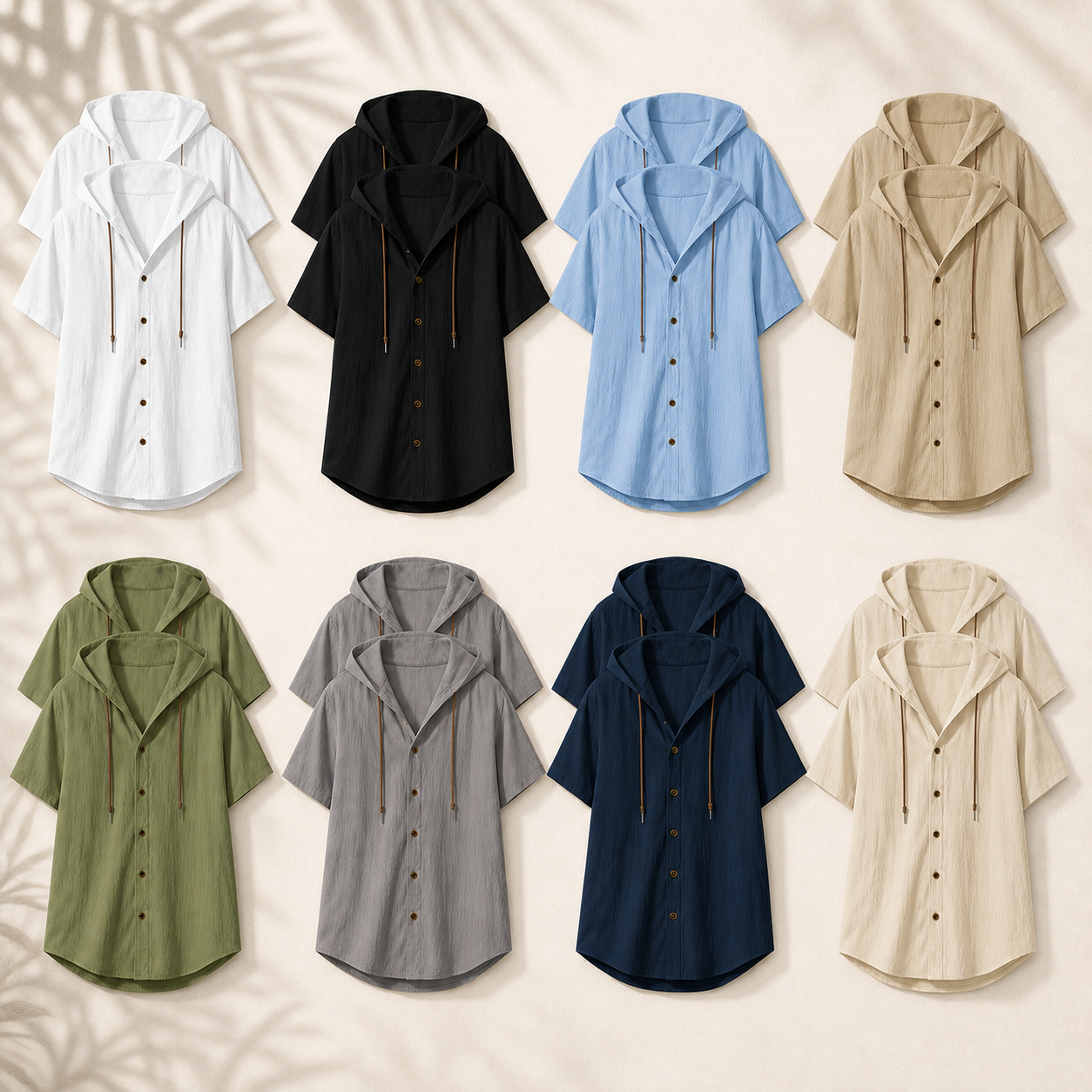 Men's Textured Hooded Short Sleeve Shirt Set