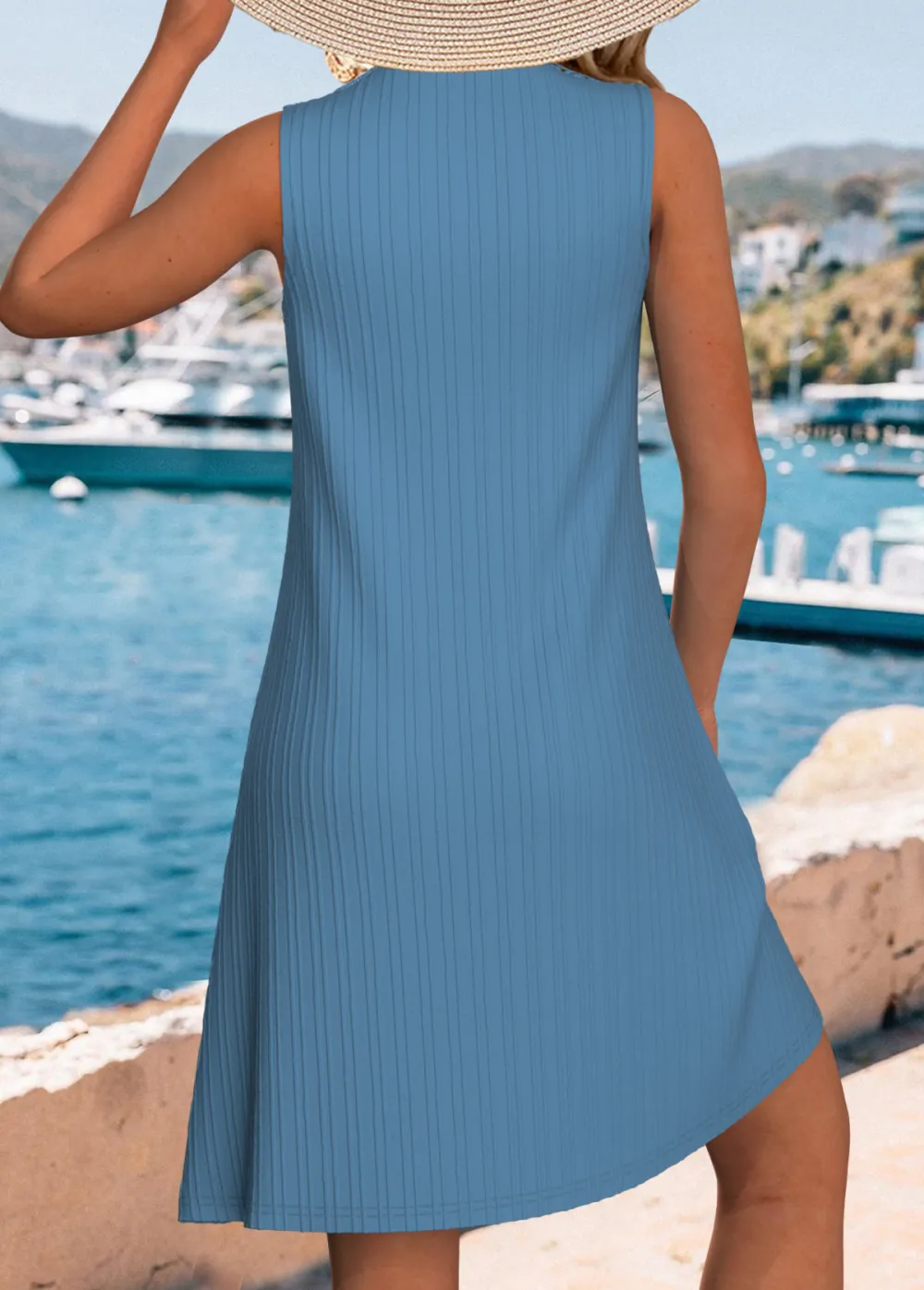 White A Line Sleeveless V Neck Dress